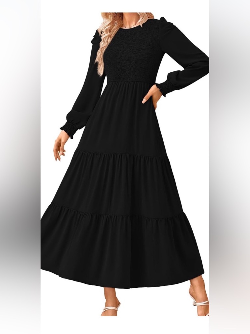 NWT Tiered Black Maxi Dress, Long Sleeve, Size Medium